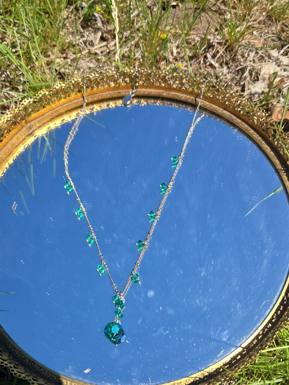 Vintage Emerald AB Crystal Drop Necklace - CC USA brand - Picture 2 of 3